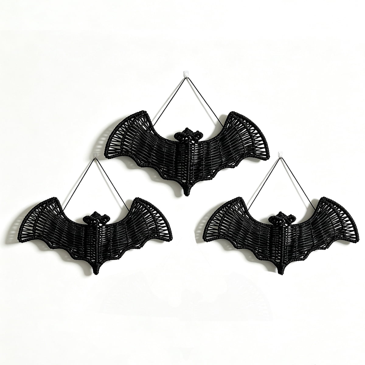 Clearance Halloween Hanging Bats Decoration Handcrafted Woven Rattan Black Bat Wall Hanging, Gothic Farmhouse Wall Art Decor for Door Mantel & Party -3 Pcs