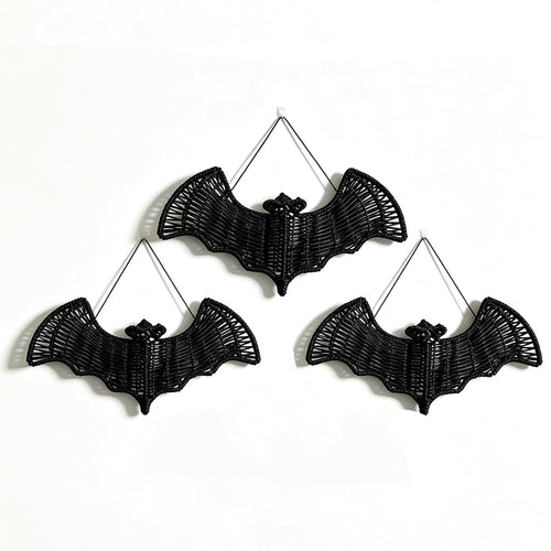 Clearance Halloween Hanging Bats Decoration Handcrafted Woven Rattan Black Bat Wall Hanging, Gothic Farmhouse Wall Art Decor for Door Mantel & Party -3 Pcs