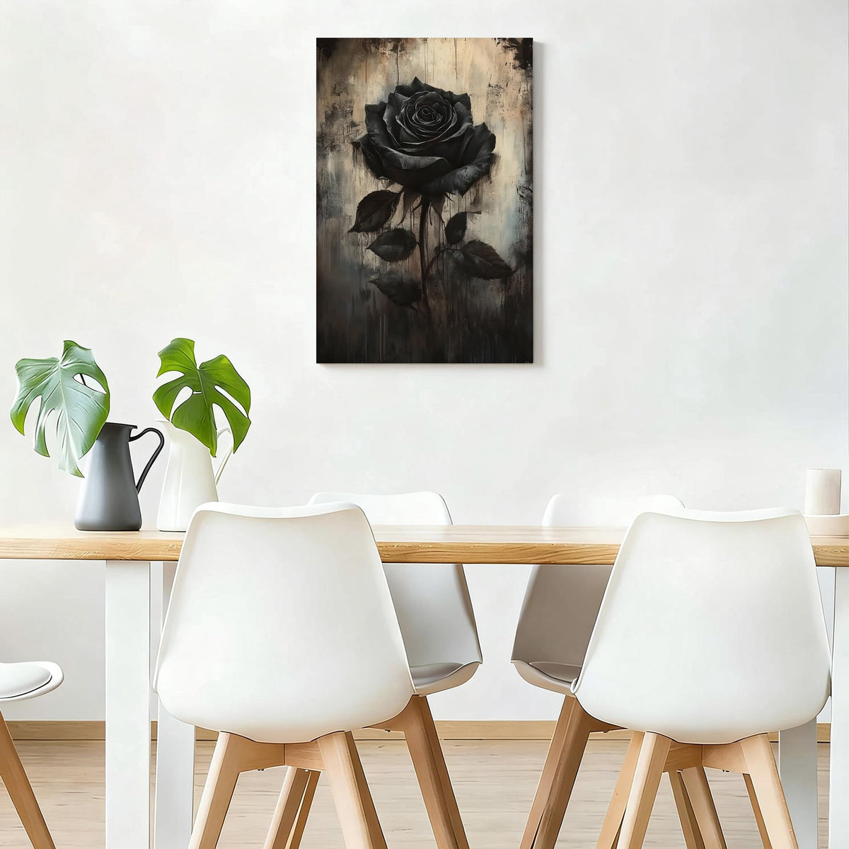 Black Rose Framed Canvas Wall Art - Moody Gothic Floral Oil Painting, Vintage Distressed Flower Print, Dark Aesthetic Decor For Living Room, Bedroom, Home Office 12*18inch(30*45cm)
