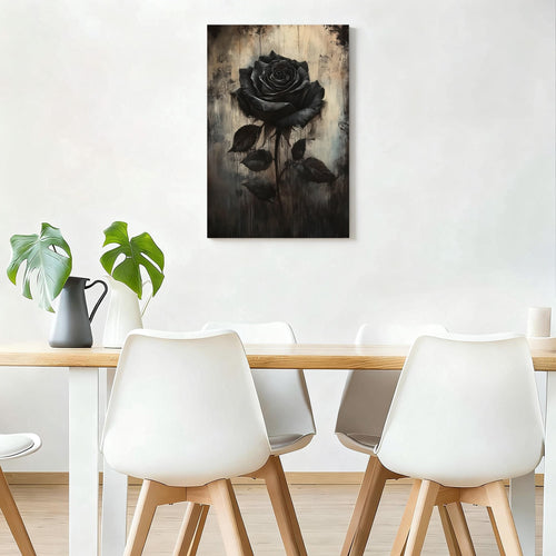Black Rose Framed Canvas Wall Art - Moody Gothic Floral Oil Painting, Vintage Distressed Flower Print, Dark Aesthetic Decor For Living Room, Bedroom, Home Office 12*18inch(30*45cm)