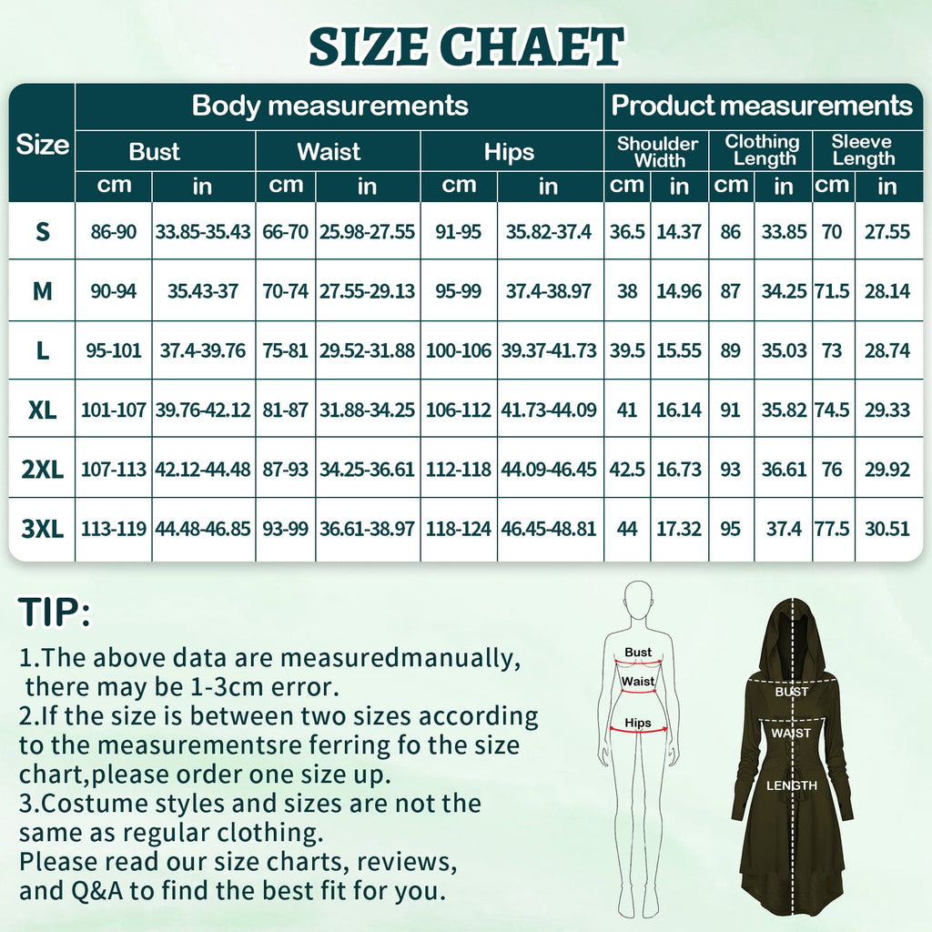 MYATED 5 Pcs Womens Renaissance Costumes Medieval Vintage Hooded Dress, Gothic Costume Fairy Dress Suitable for Halloween Cosplay (Green,M)