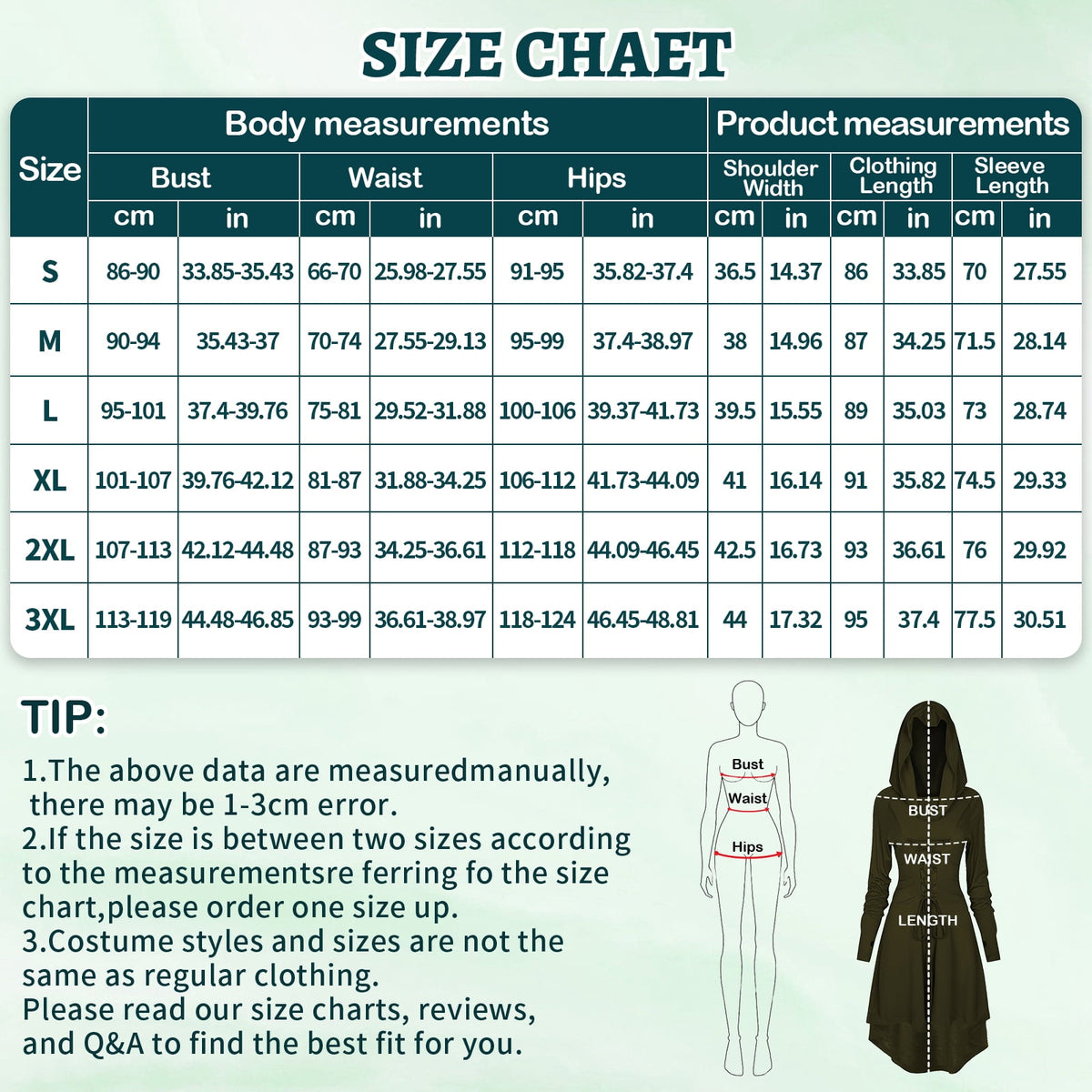 MYATED 5 Pcs Womens Renaissance Costumes Medieval Vintage Hooded Dress, Gothic Costume Fairy Dress Suitable for Halloween Cosplay (Green,M)