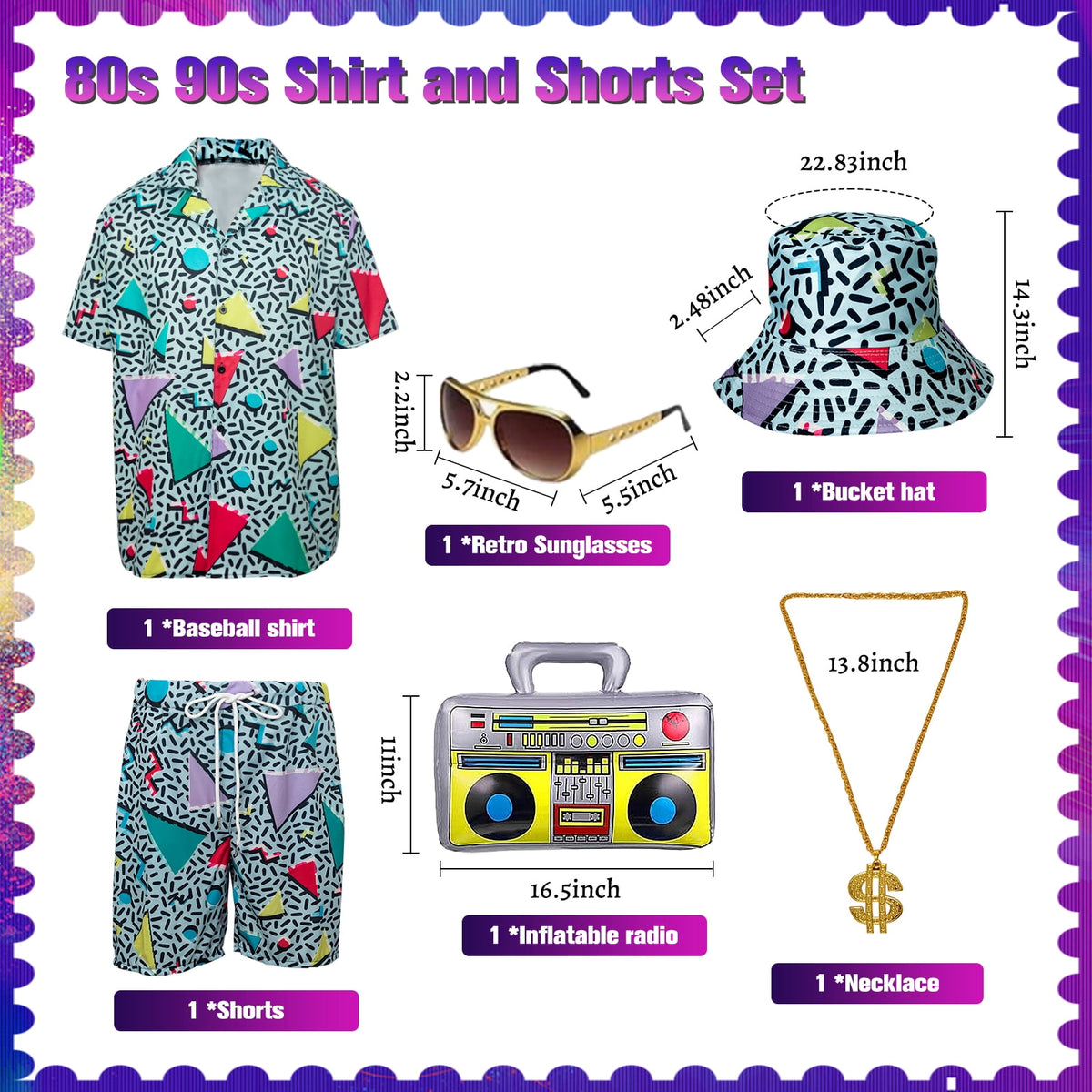 MYATED 80s 90s Outfit for Men Tracksuit Costume,,6 Pieces Hip-Hop Costume Vintage Beach Outfit for Halloween Disco Retro Theme Party (Green,L)