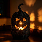 XHKUYI Halloween Hand-Woven Pumpkin Decorations 11.8 inches, Black Seagrass Jack-O-Lantern 11.8 inches, Pumpkin Candle Holder for Halloween Event Party Table Decoration