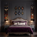 Gothic Wall Decor Set, 2-Pack Butterfly Floral Tapestry for Bedroom with 6 Wood Diamond Wall Hangings, Dark Cottagecore Room Art
