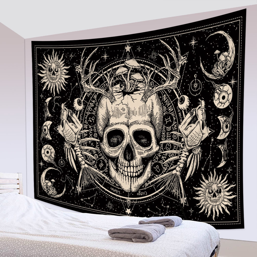 Gothic Skull Tapestries Goth Skeleton Horror Star Mystic Aesthetic Tapestry Wall Hanging for Bedroom Living Room Decor,79Wx60H
