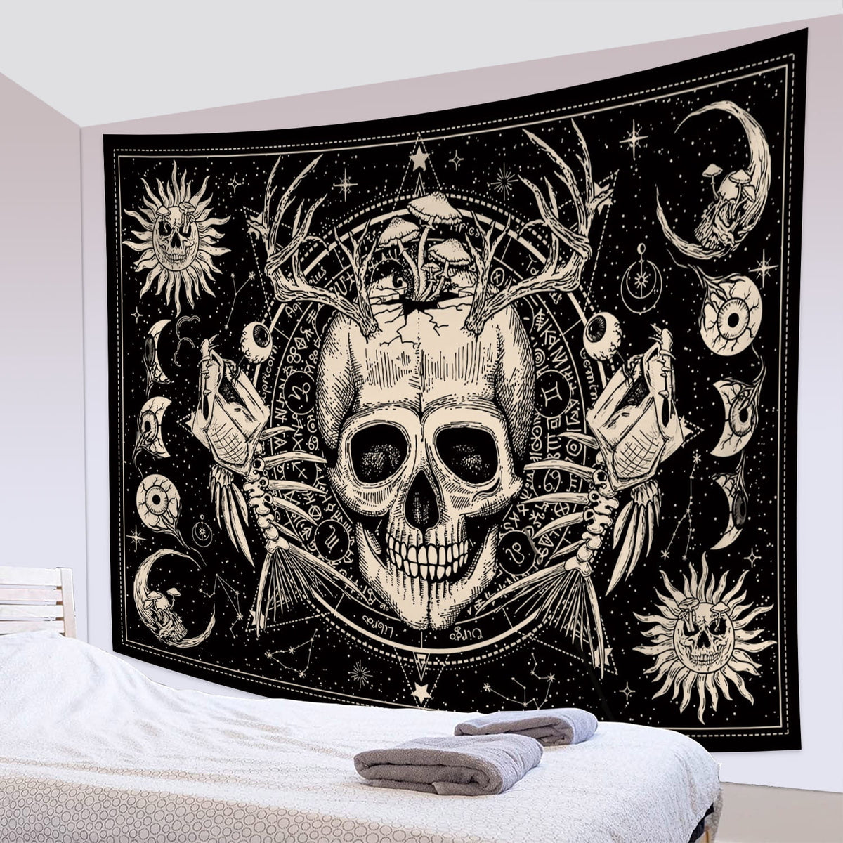Gothic Skull Tapestries Goth Skeleton Horror Star Mystic Aesthetic Tapestry Wall Hanging for Bedroom Living Room Decor,79Wx60H