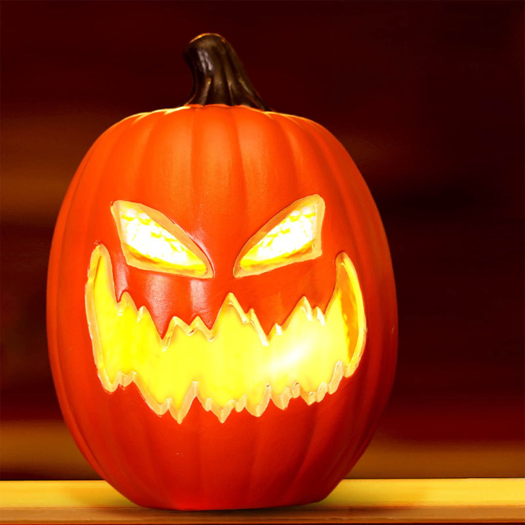 Halloween Oblong Jack O Lantern Pumpkin, Evil Eye Jack O Lantern LED Light Fanged Blow Molded Pumpkin Figurine for Covered Porch Yard Indoor Gothic Party Home Decor