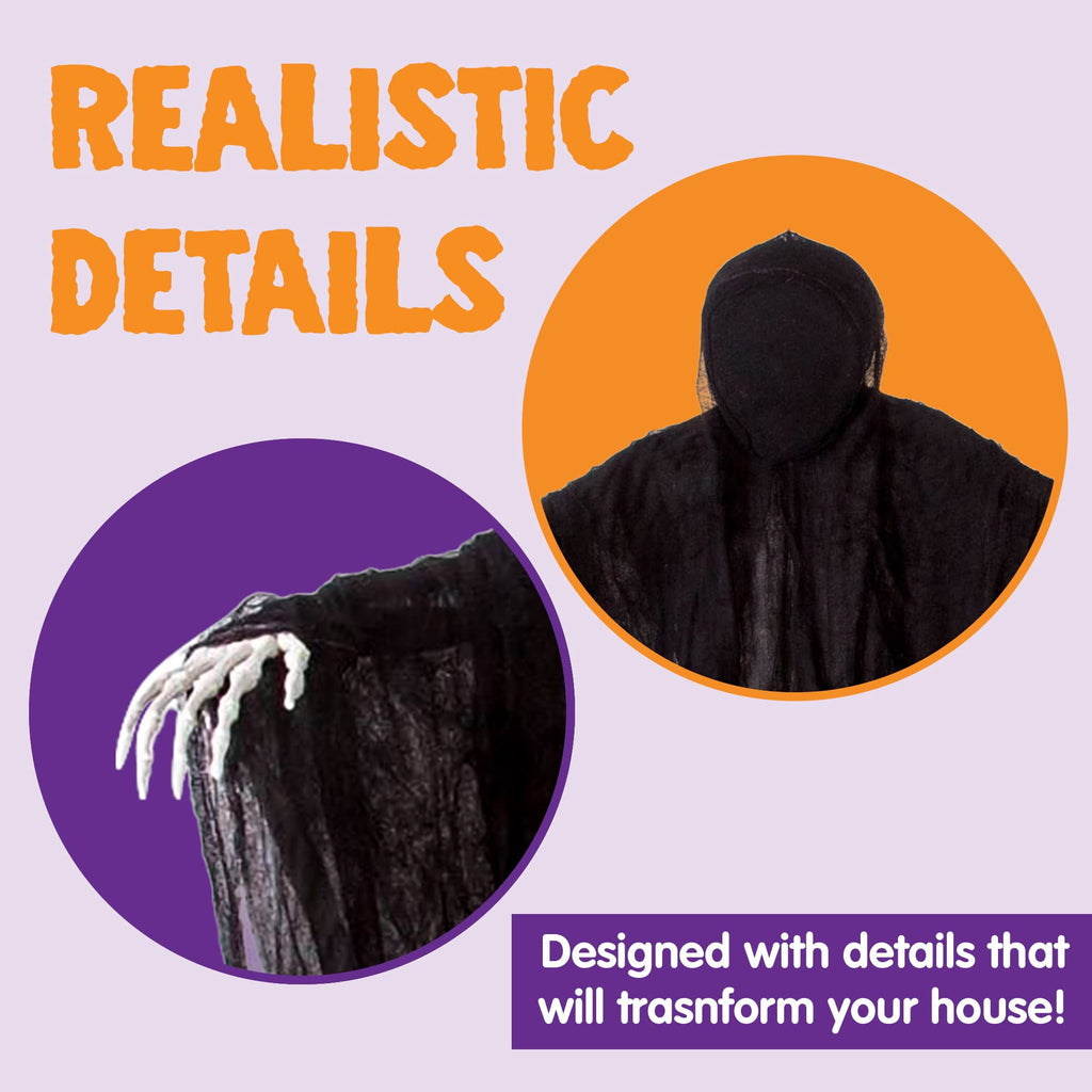 Joyfy 5ft Hanging Ghost Halloween Decorations,Scary Grim Reaper with Adjustable Arms for Indoor Outdoor Yard Home Deco