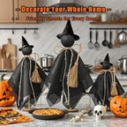 Halloween Decorations Indoor, 3 Set Primitive Halloween Ghosts with Hat, Wooden Stand Ghost Decor for Table Centerpieces, Mantels, Shelves, Vintage Spooky & Festive Party Decor