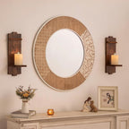 Sziqiqi Set of 2 Brown Wooden Wall Candle Sconces - Gothic Distressed Candle Holders Shelf for Pillar Candles & Tealights, French Country Wall Decor (15.75x5.1in)