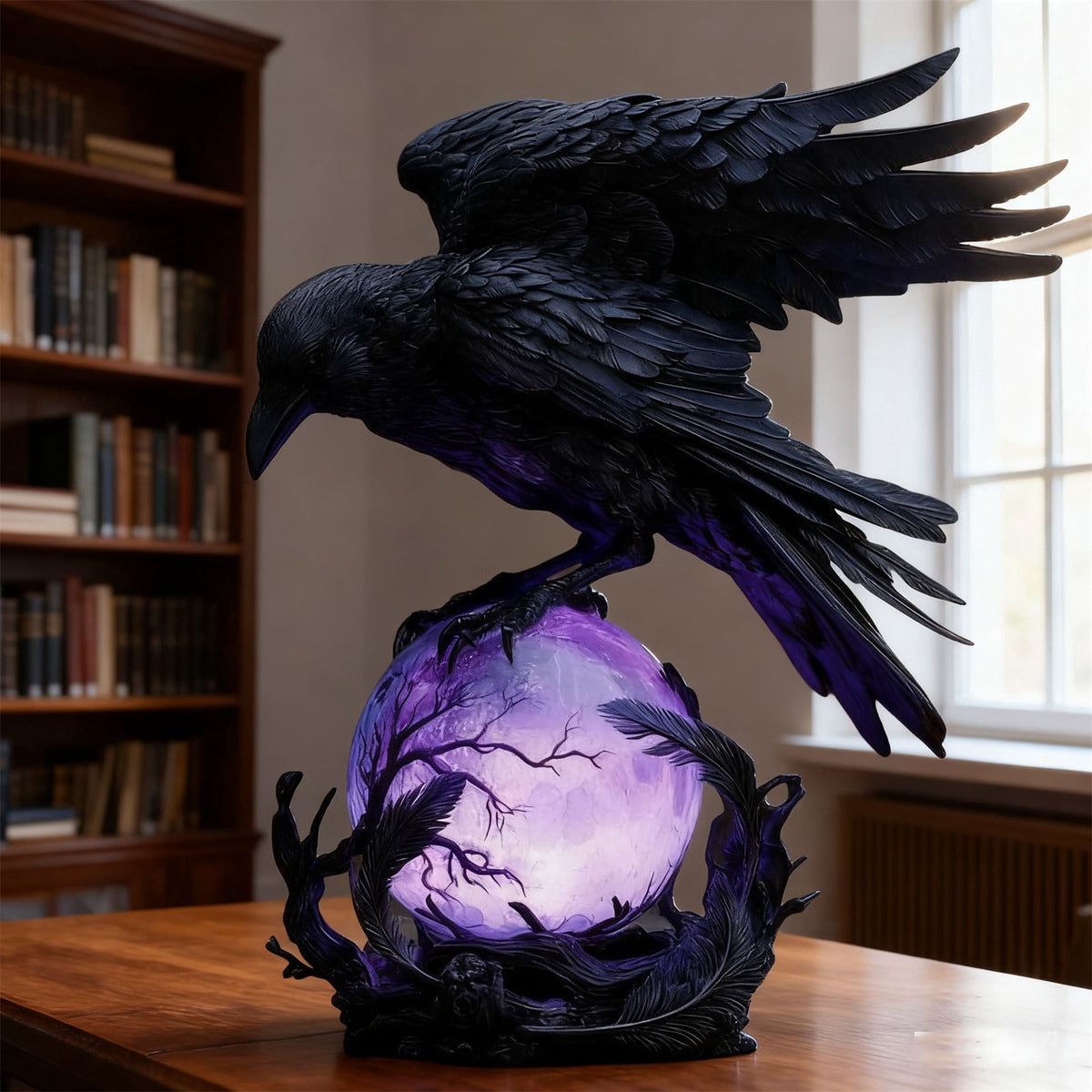 Yyuenw Raven Lamp | Crow Lamp | “Raven’s Moonlight” Gothic LED Lamps | Gothic LED Lamps Moonlight of Crow | Ravens On Glowing Orb with Violet Light for Gothics Collectors Home Decor