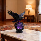 Hallowmas Gothic LED Table Lamp Mysterious Crow on Glowing Sculpture, Mysterious Dark Crow on Glowing Orb Light Sculpture, Spooky Ravens Crow Table Lamps