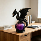 Gothic Dragon Purple LED Crystal Ball Lamp for Dark Aesthetic Decor, Fantasy Resin Dragon Night Light, Witchy Table Lamp, USB Powered Mystic Orb Light for Bedroom Shelf Altar Halloween Decoration