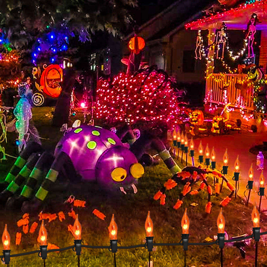 Halloween Decorations - Indoor and Outdoor Flickering Flame String Lights, 27.8ft C7 Vintage Flickering Flame String Lights, Orange String Lights with 25 Orange Clear Flame Bulbs (E12 Bulbs, Black Wi