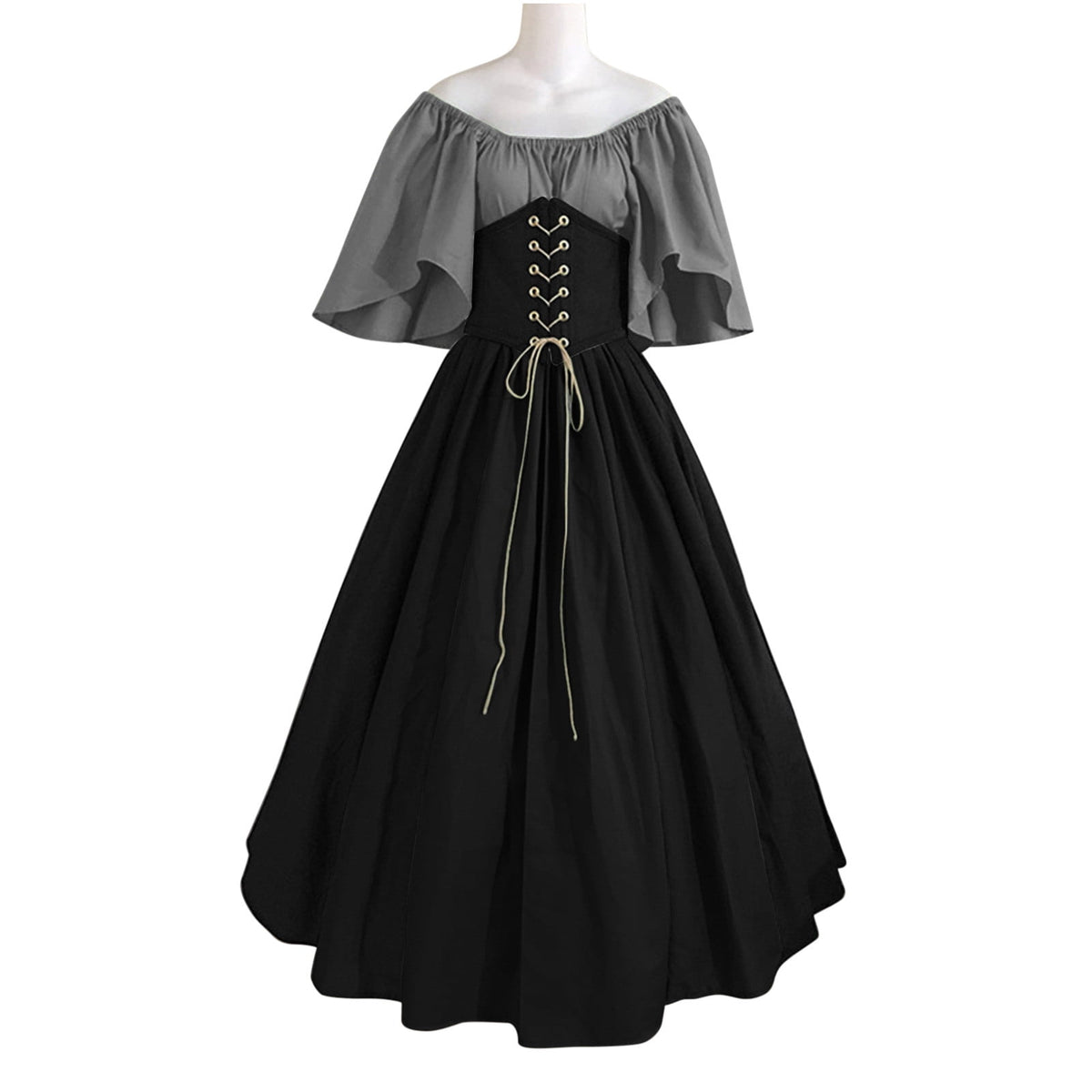 yoeyez Women Medieval Dress Plus Size Lace Up Corset Dress Halloween Gothic Elegant Queen Dress