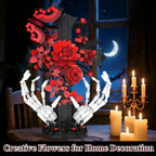Gothic Cross Roses Building Set, Skeleton Hands with Flowers Botanical Collection Kit for Adults Women, Horror Goth Decor for Home Office, Gift for Her for Birthday/Halloween/Valentines Day/Christmas