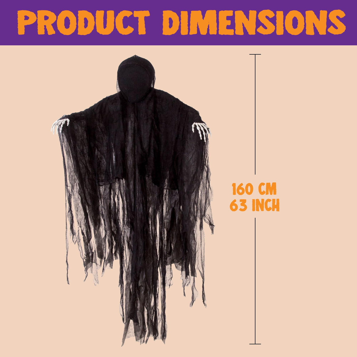Joyfy 5ft Hanging Ghost Halloween Decorations,Scary Grim Reaper with Adjustable Arms for Indoor Outdoor Yard Home Deco