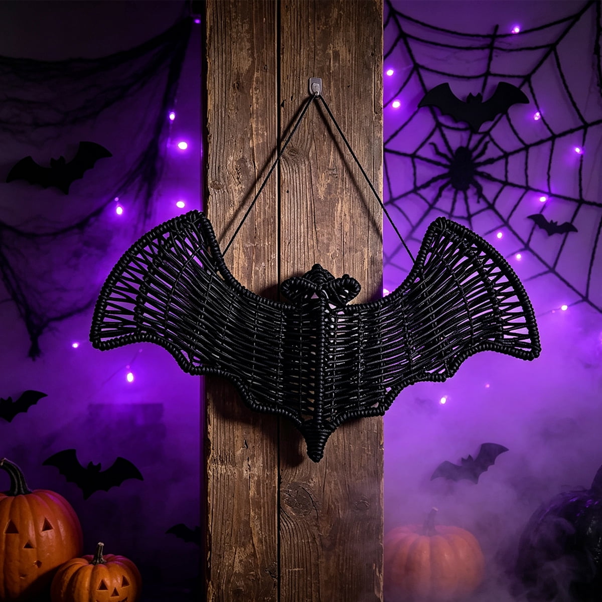 Clearance Halloween Hanging Bats Decoration Handcrafted Woven Rattan Black Bat Wall Hanging, Gothic Farmhouse Wall Art Decor for Door Mantel & Party -3 Pcs