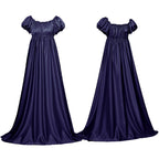 QATAINLAV Womens Satin Regency Dress Ruffle Puff Sleeve Empire Waist Party Victorian Gown Vintage Court Costume Dresses, Dark Blue, XXXL