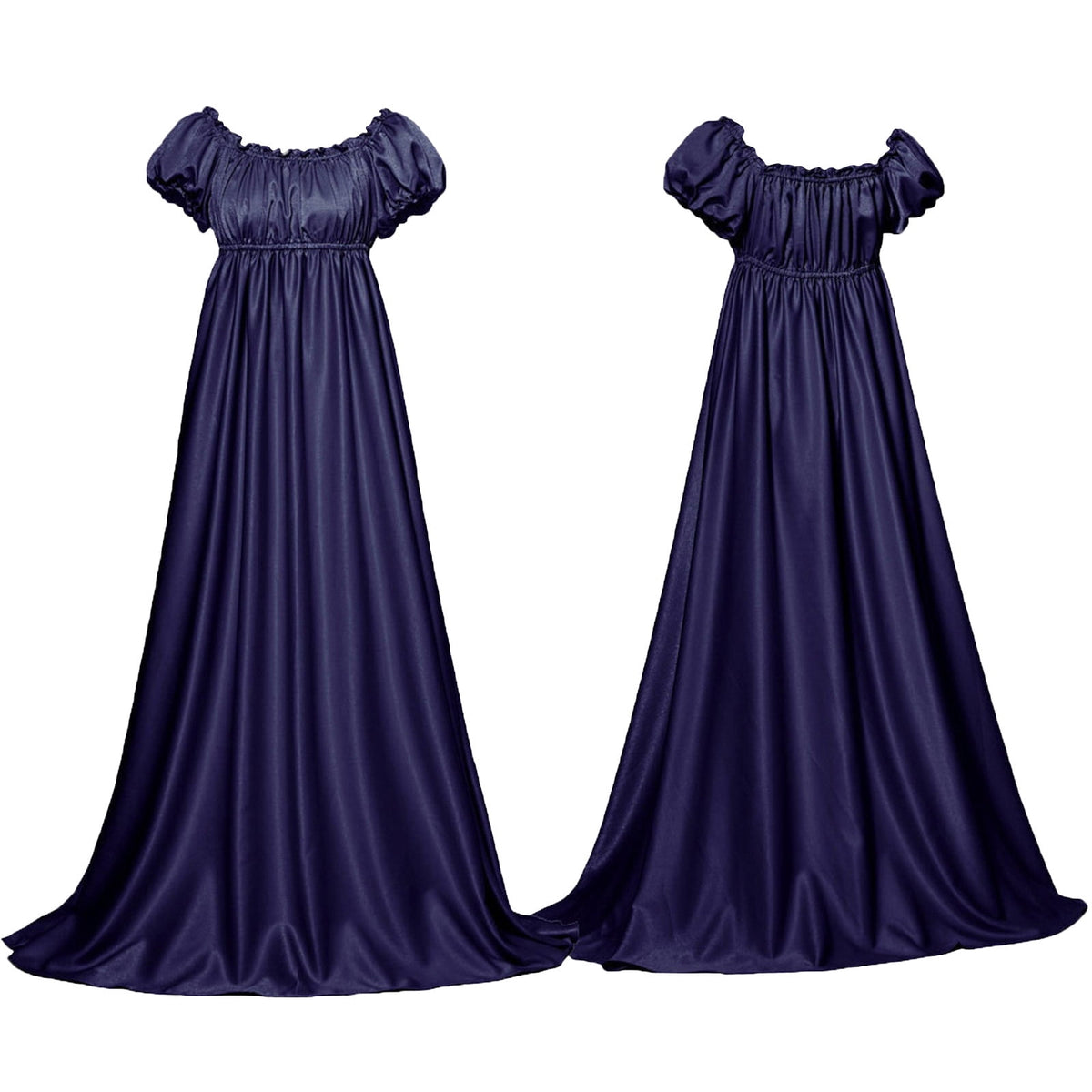 QATAINLAV Womens Satin Regency Dress Ruffle Puff Sleeve Empire Waist Party Victorian Gown Vintage Court Costume Dresses, Dark Blue, XXXL