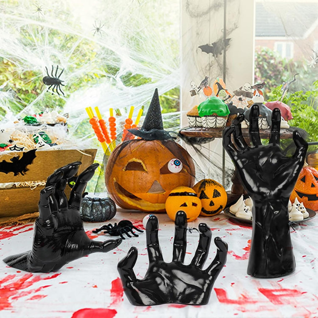 Dakimoe Halloween Decorations Indoor Outdoor Pack of 3 Wall Mounted Creepy Reaching Hands with Lighted Candles Life-Sized Horror Hands for Wall Decorations Gothic Hanging Wall Art Sculpture