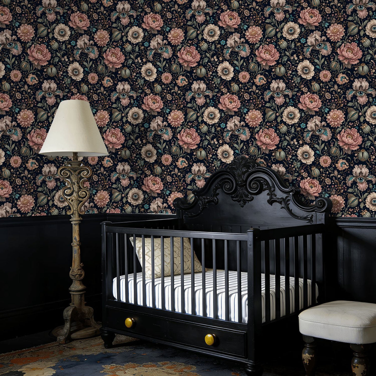 Gothic Peel and Stick Wallpaper Dark Romantic Vintage Halloween Haunted Forest Dark Academia Wall Mural 17.7in x 9.8ft Self Adhesive Removable Wall Paper Renter Friendly Wallpaper for Bedroom