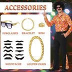 Alaiyaky 70s Disco Outfit Men Disco Costume Set Men with Shirt Flared Pants Accessories 1970s Fancy Dress for Adults Hippie Costume for Halloween Carnival Party
