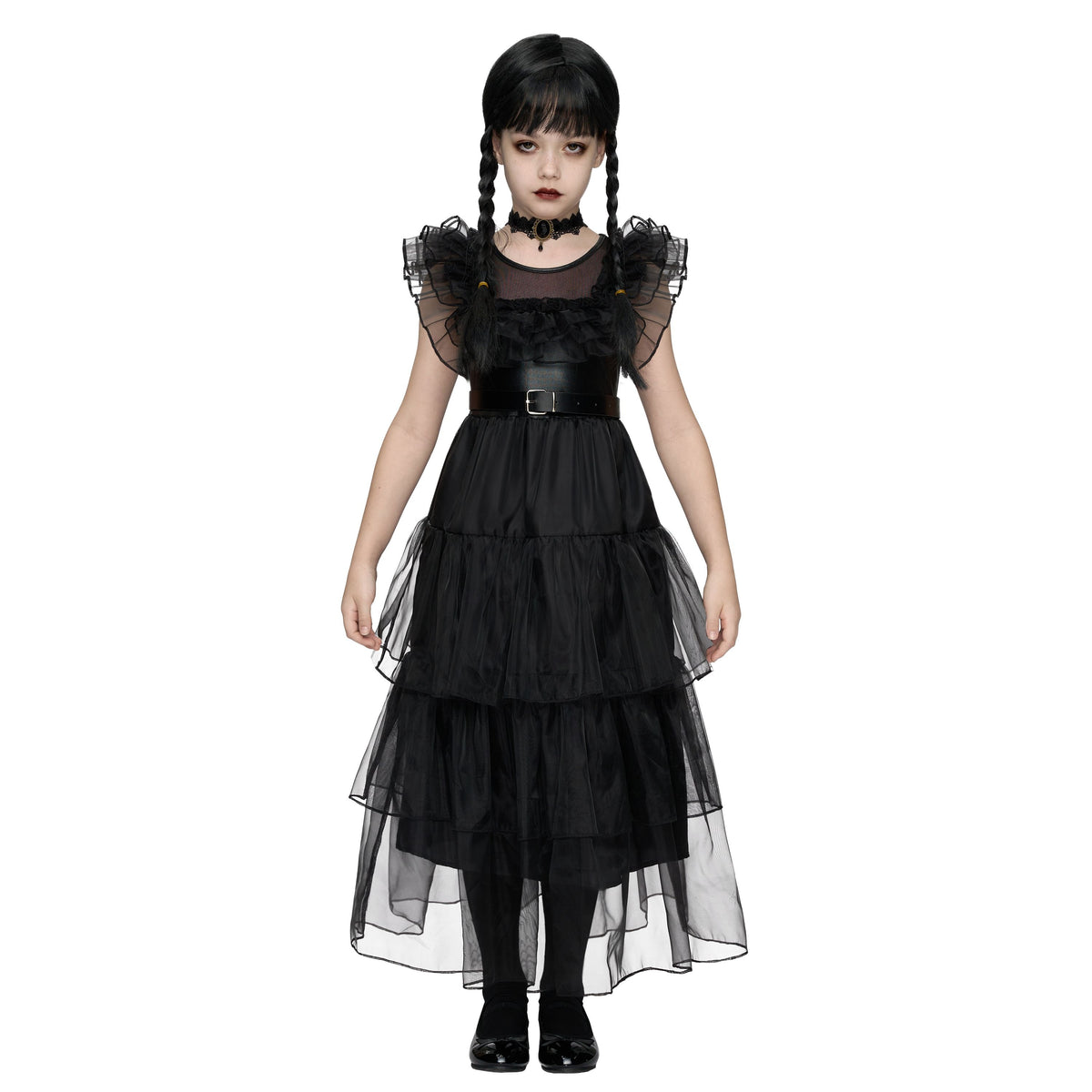 Joyfy Halloween Costume Set for Girls, Dark Vintage Prom Dress for Kids, Black Gothic Dress Costume for Halloween Cosplay Parties 5-12 Years