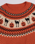 Cogild Sweaters for Women Halloween Sweater Fair Isle Knit Black Cat Pumpkin Crew Neck Pullover Fall Top