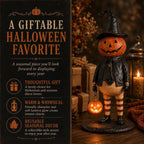 Halloween Pumpkin Head Figurine with Lighted Handheld Pumpkin Lantern - Vintage Witch Gentleman Tabletop Decor, Light Up O' Lantern Statue for Home Mantel Shelf Fall Decor