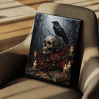 Gothic Halloween Canvas Wall Art with Crow Skull and Rose Picture Print, Spooky Atmosphere Dark Academia Vintage Painting for Living Room Bedroom Home Office Decor