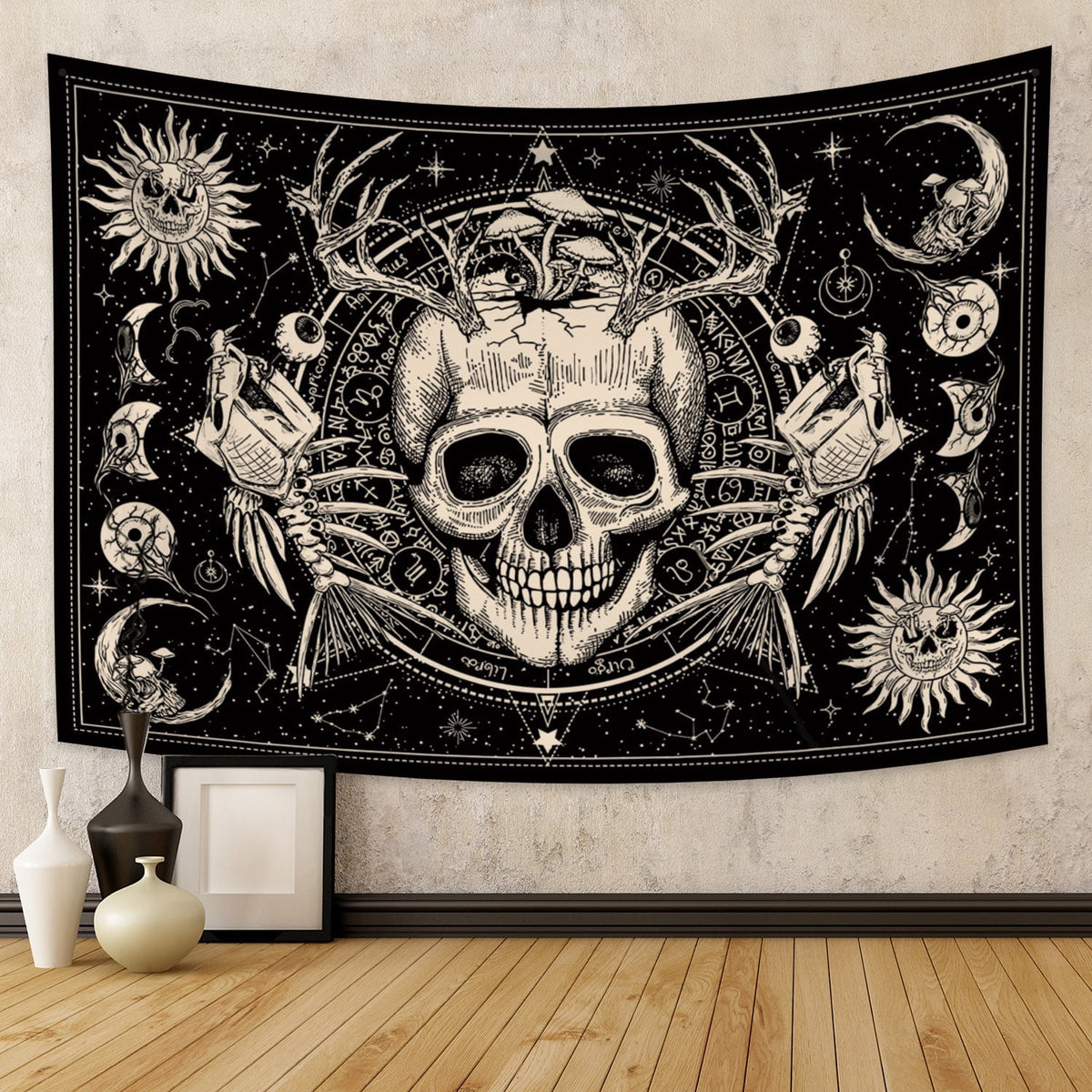 Gothic Skull Tapestries Goth Skeleton Horror Star Mystic Aesthetic Tapestry Wall Hanging for Bedroom Living Room Decor,79Wx60H