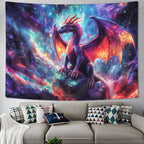 Purple Dragon Tapestry, Gothic Medieval Fantasy Animals Cool Dragon Tapestry for Bedroom Aesthetic, Nebula Starry Sky Tapestry Wall Hanging, Men Boys Poster Blanket College Dorm Home Decor, 71X60in