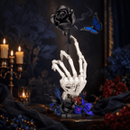 Skeleton Hand with Black Rose Building Set, 2-in-1 Movable Gothic Skull Flower Building Kit, 453Pcs Dark Tabletop Decor, Halloween Gift for Adults
