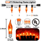 Halloween Decorations - Indoor and Outdoor Flickering Flame String Lights, 27.8ft C7 Vintage Flickering Flame String Lights, Orange String Lights with 25 Orange Clear Flame Bulbs (E12 Bulbs, Black Wi