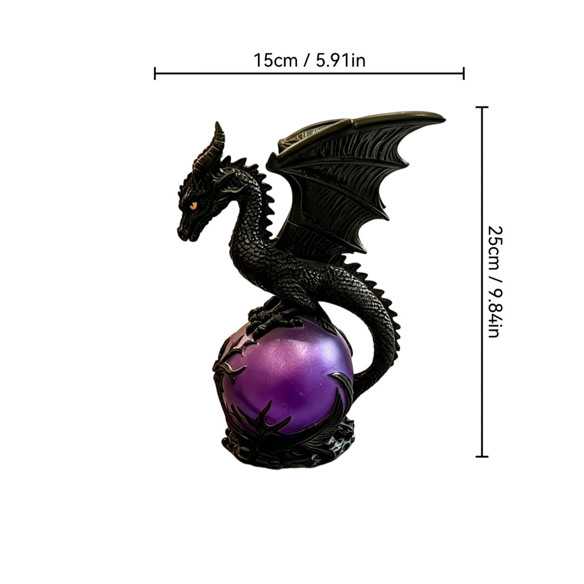 Gothic Dragon Purple LED Crystal Ball Lamp for Dark Aesthetic Decor, Fantasy Resin Dragon Night Light, Witchy Table Lamp, USB Powered Mystic Orb Light for Bedroom Shelf Altar Halloween Decoration