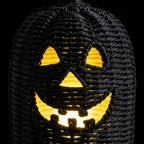 XHKUYI Halloween Hand-Woven Pumpkin Decorations 11.8 inches, Black Seagrass Jack-O-Lantern 11.8 inches, Pumpkin Candle Holder for Halloween Event Party Table Decoration
