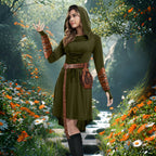 MYATED 5 Pcs Womens Renaissance Costumes Medieval Vintage Hooded Dress, Gothic Costume Fairy Dress Suitable for Halloween Cosplay (Green,M)