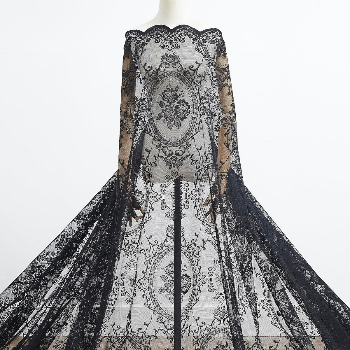Gothic Black Lace Window Scarf for Goth Decor or Victorian Décor. LEA SC Black 288