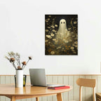 JRXY Ghost Painting Floral Print Dark Romantic Art Halloween Decoration Wall Art Academia Gothic Decor Framed Canvas 16x20in 12x16 in