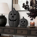 Halloween Decorations - 9.8" Black Handmade Resin Jack O Lantern Pumpkin Fall Decor, Indoor Outside Gothic Festival House Centerpiece Decoration for Table Garden Living Room Mantel