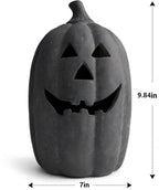 Halloween Decorations - 9.8" Black Handmade Resin Jack O Lantern Pumpkin Fall Decor, Indoor Outside Gothic Festival House Centerpiece Decoration for Table Garden Living Room Mantel
