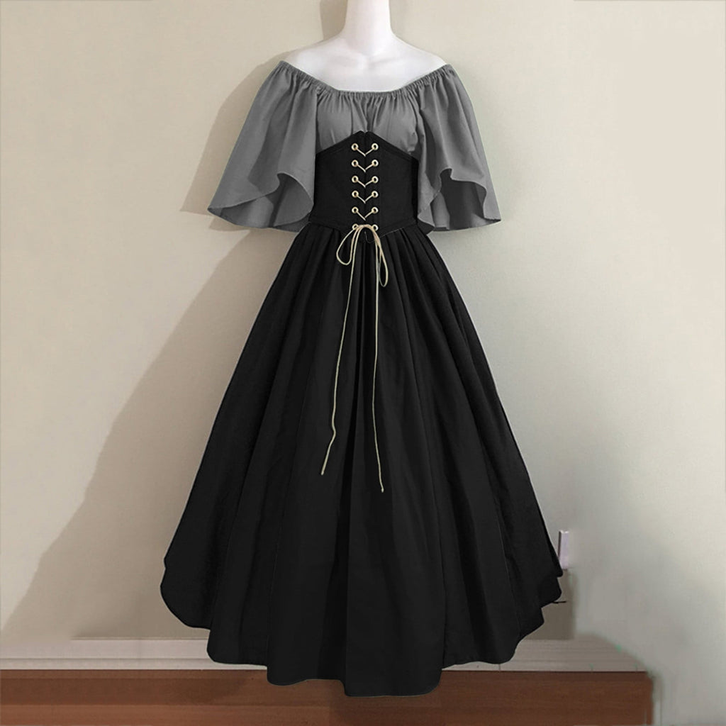 yoeyez Women Medieval Dress Plus Size Lace Up Corset Dress Halloween Gothic Elegant Queen Dress