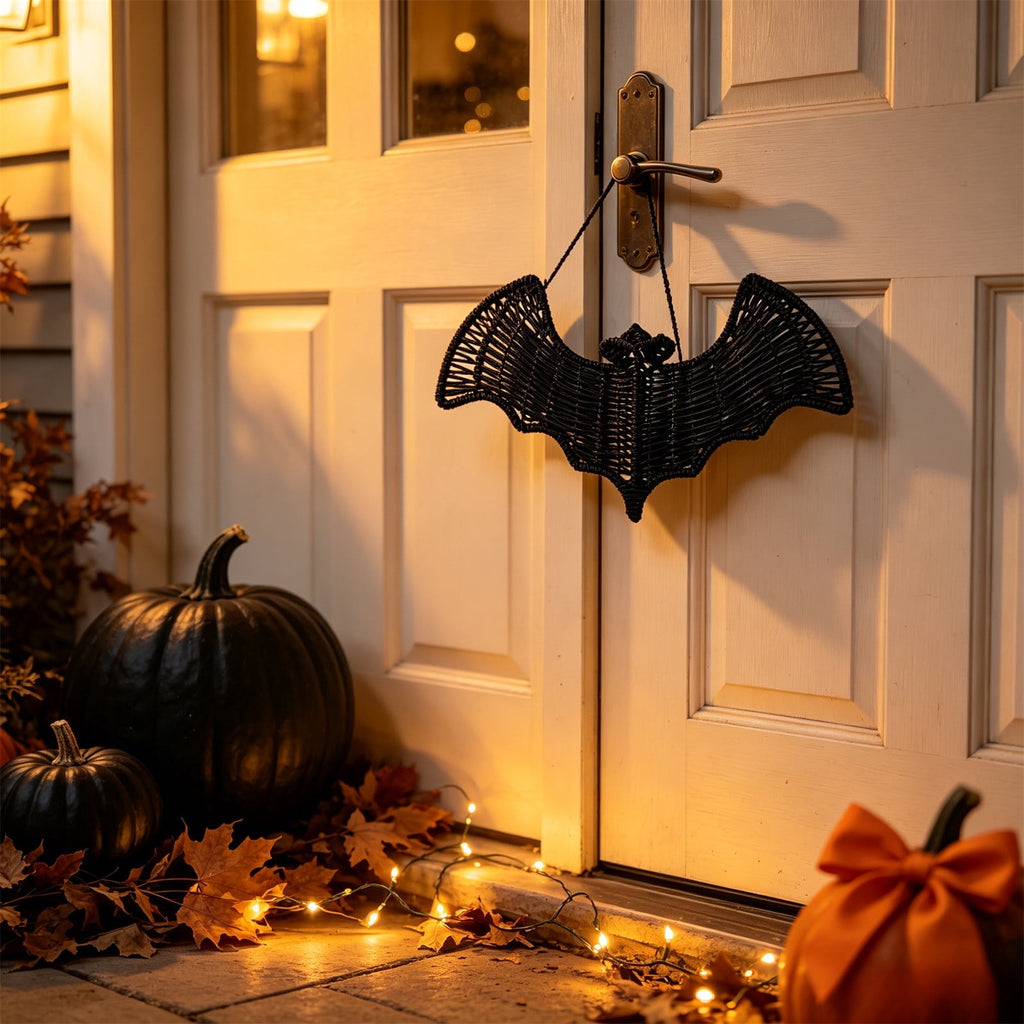 Clearance Halloween Hanging Bats Decoration Handcrafted Woven Rattan Black Bat Wall Hanging, Gothic Farmhouse Wall Art Decor for Door Mantel & Party -3 Pcs