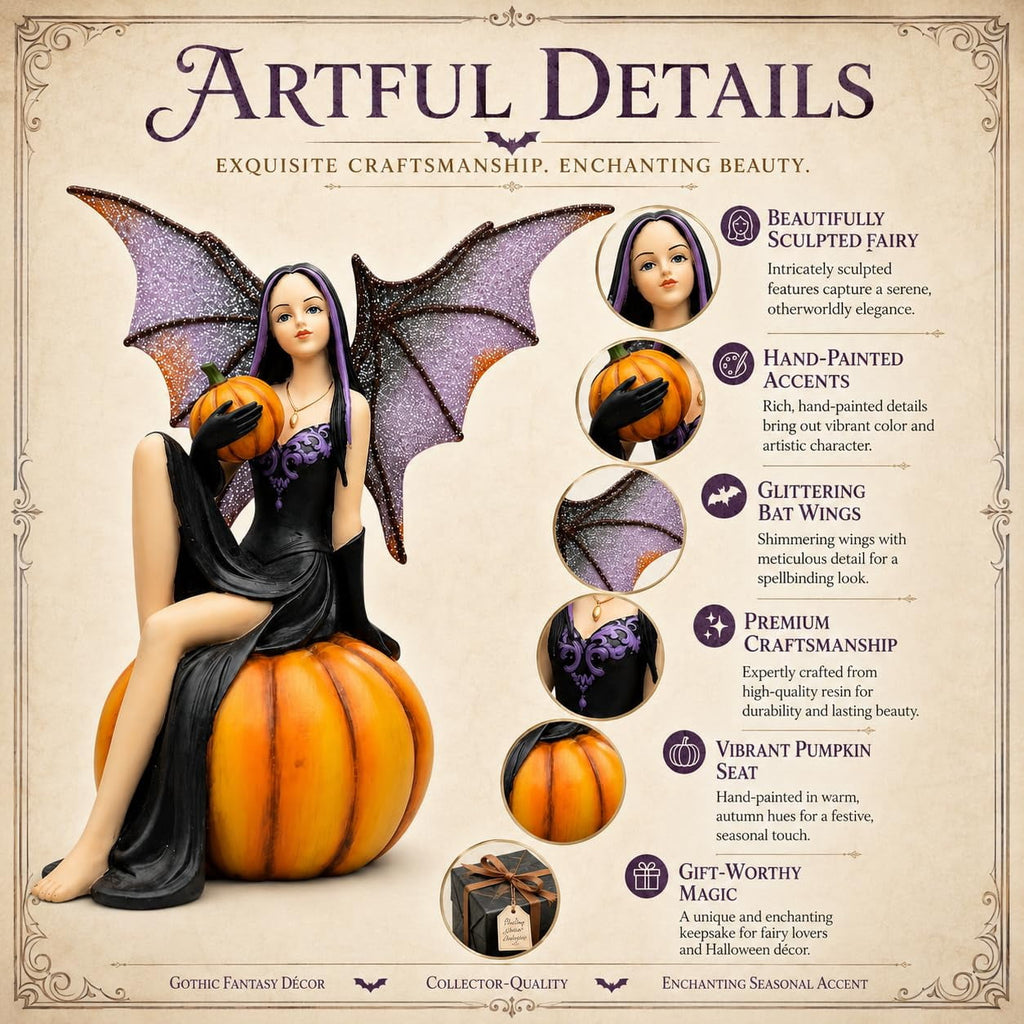 Comfy Hour 5.9 Inch Solid Resin Halloween Fairy Figurine, Orange Pumpkin Gothic Decor