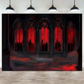 8x6FT Halloween Vintage Gothic Castle Backdrop Red Medieval Hall Photography Background for Halloween Haunted House Party Decorations Photo Props Vinyl