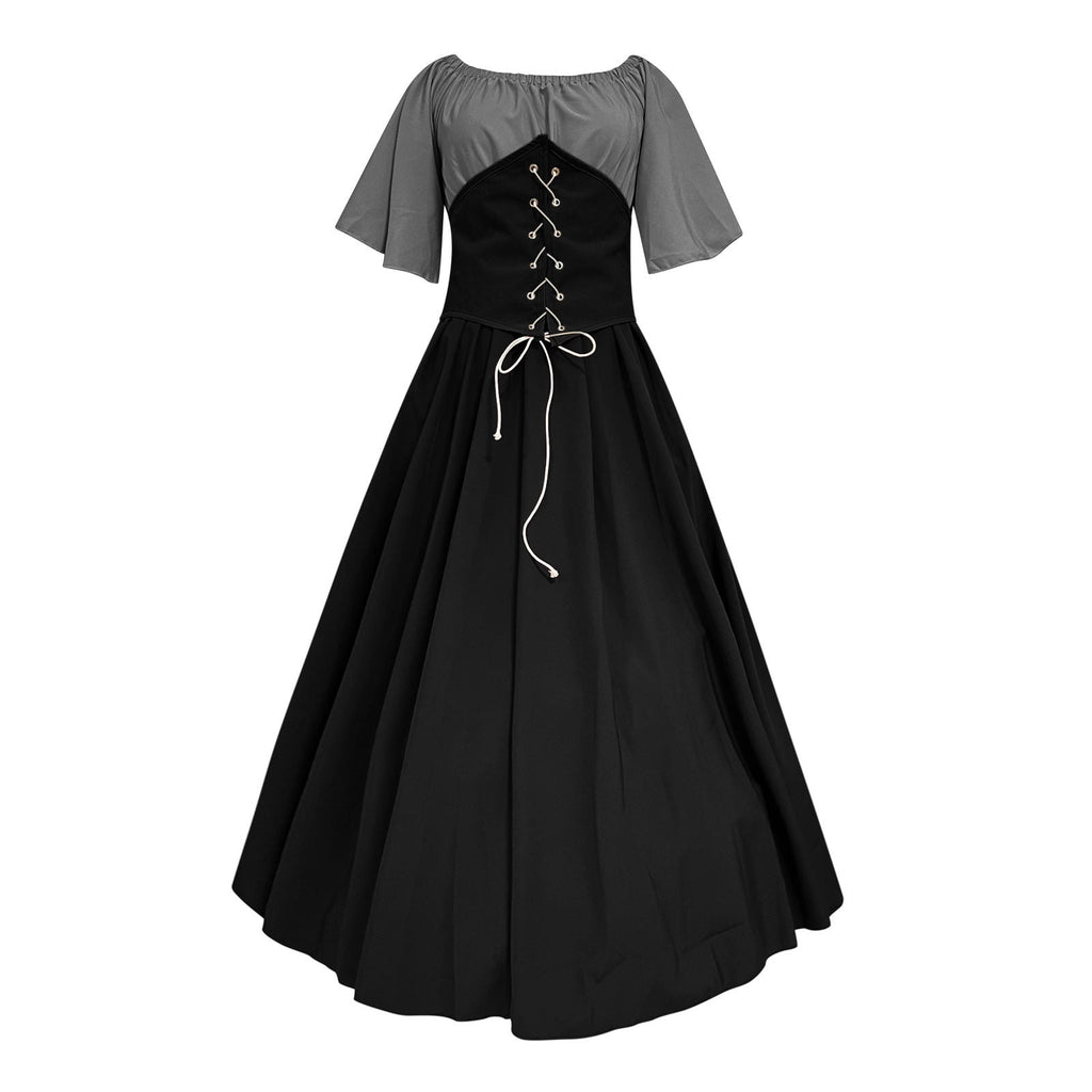 yoeyez Women Medieval Dress Plus Size Lace Up Corset Dress Halloween Gothic Elegant Queen Dress