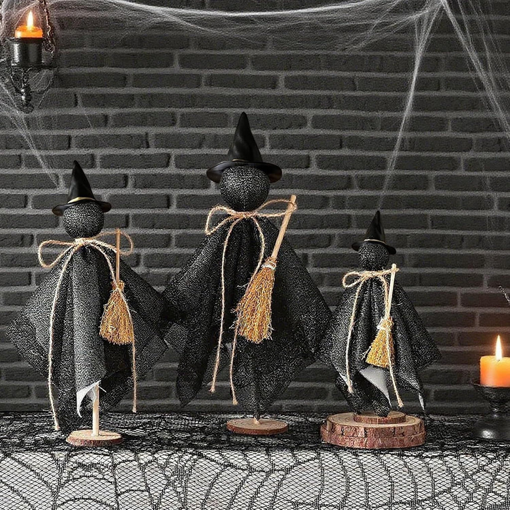 Halloween Decorations Indoor, 3 Set Primitive Halloween Ghosts with Hat, Wooden Stand Ghost Decor for Table Centerpieces, Mantels, Shelves, Vintage Spooky & Festive Party Decor