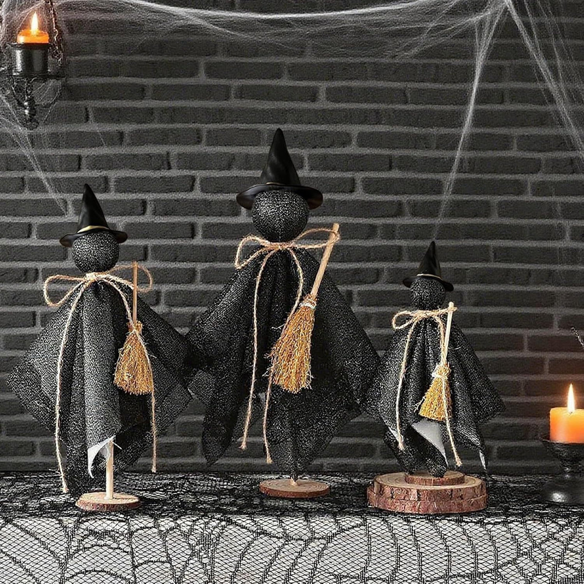 Halloween Decorations Indoor, 3 Set Primitive Halloween Ghosts with Hat, Wooden Stand Ghost Decor for Table Centerpieces, Mantels, Shelves, Vintage Spooky & Festive Party Decor